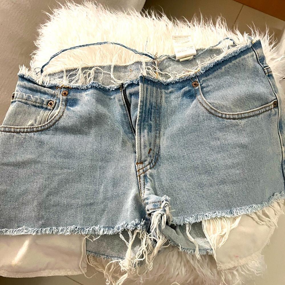 Levi’s denim shorts, size 27, low-rise, barely worn, distressed
